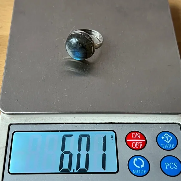 VINTAGE LARGE LABRADORITE CABOCHON RING 925 STERLING SILVER BLUE ETHEREAL GLOW